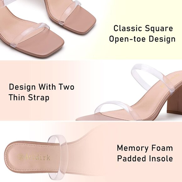 Women\'s Square Open Toe Heeled Sandals Two Strap Mules Slip